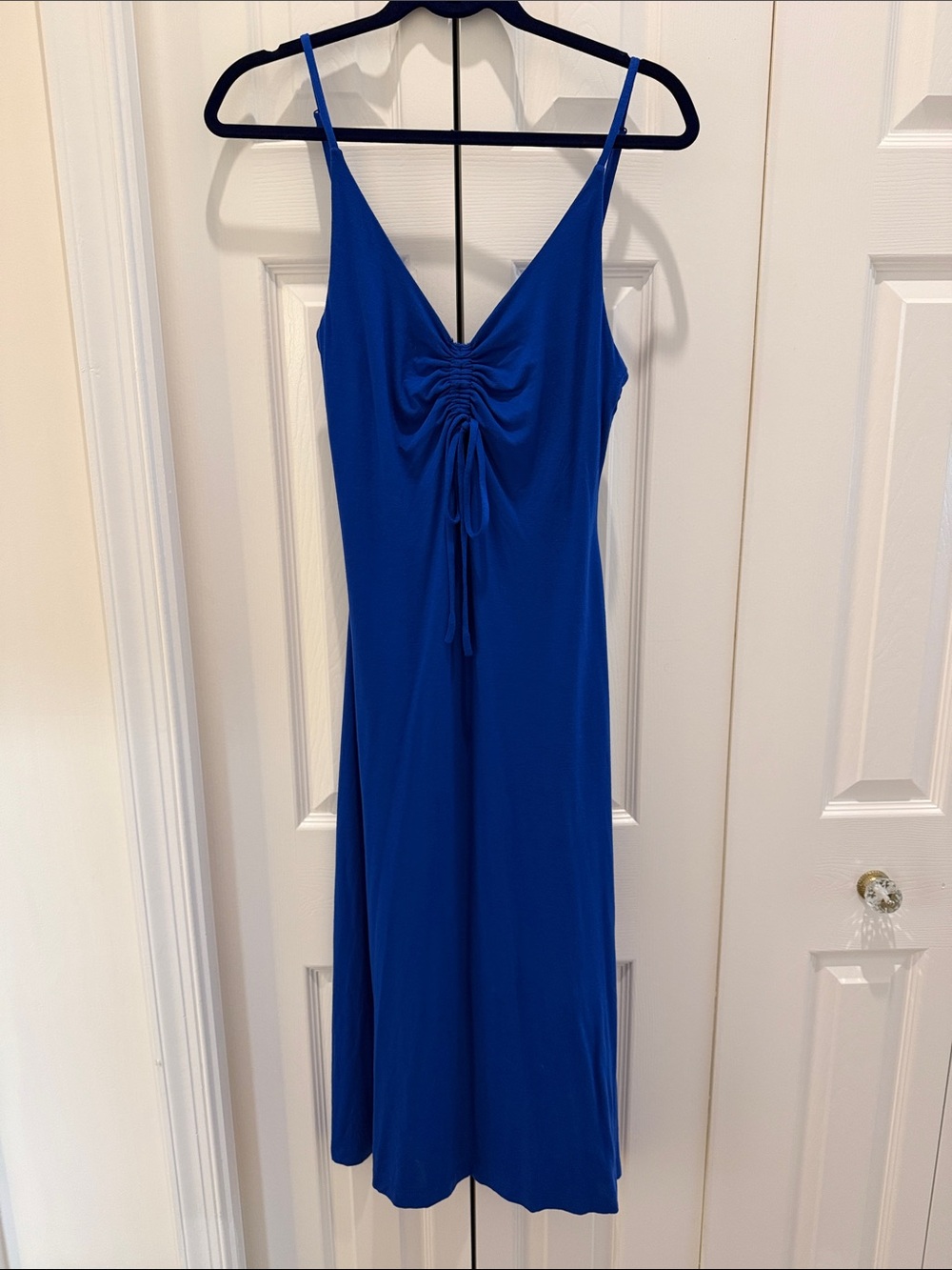 Women's Royal Blue Ruched V-Neck Slip Dress